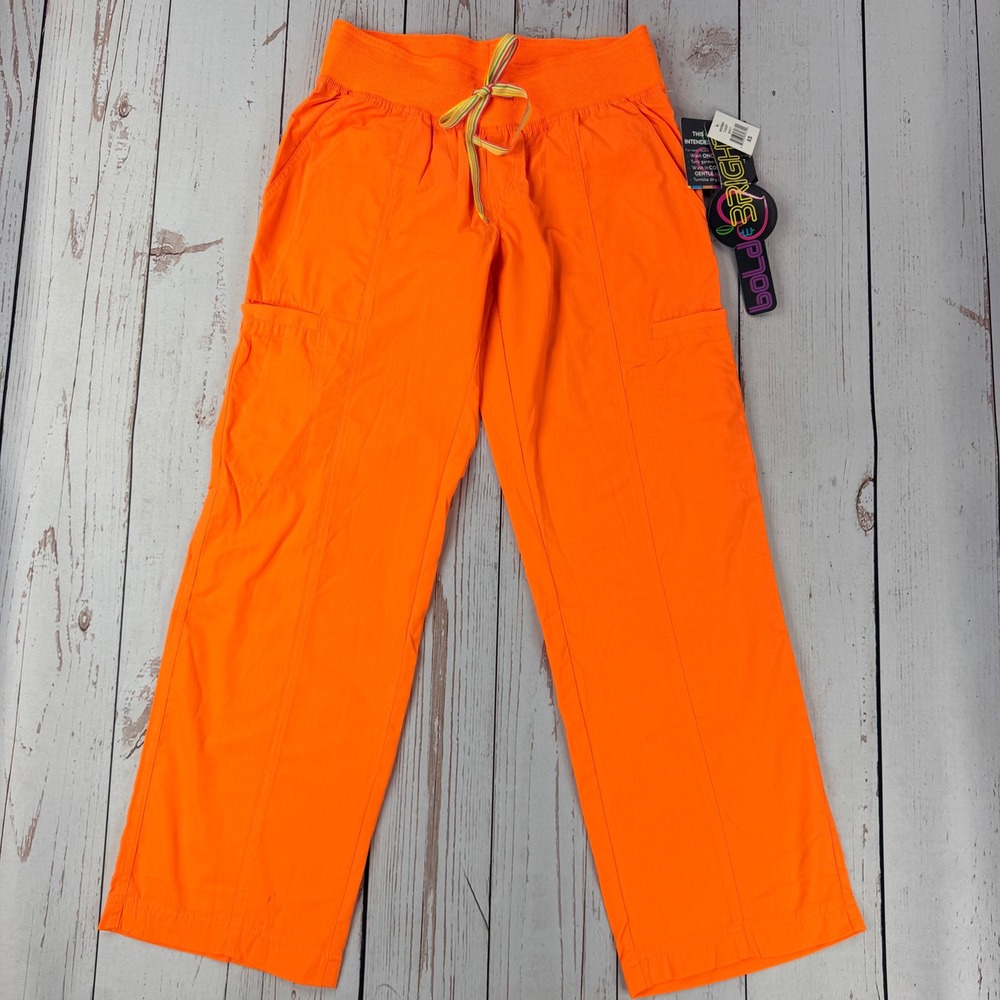 Peaches Uniforms Bold & Bright Orange Scrub Pants XS Cargo Pockets 7495P BRST